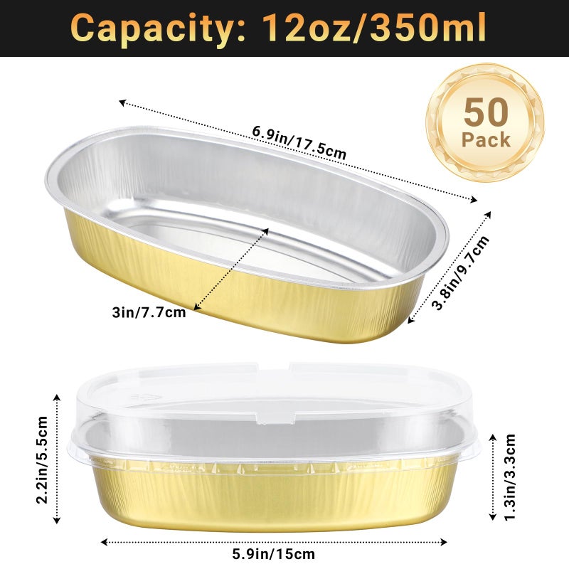 Beasea 6 Inch Oval Cheesecake Pan, 50 Pack With Lids - Golden Disposable Mini Bread Loaf Pans, Ellipse Aluminum Bakeware for Oven Baking - Image 2